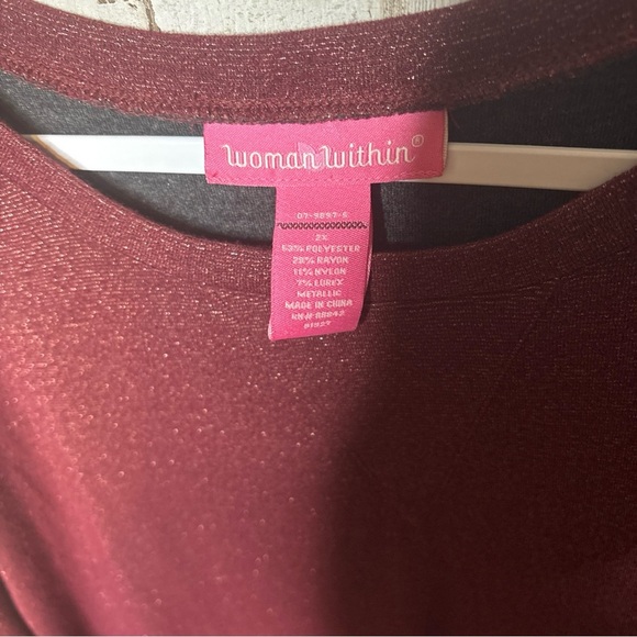 Woman Within Sweatshirt Womens Pullover Round Neck  Maroon & Metallic 2X - Picture 13 of 16